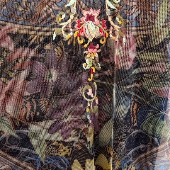 Johnny Was Black Sheer Floral Embroidered Maxi Dress with Pink Accents - Picture 5 of 5